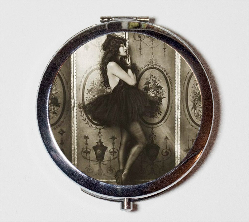 Art Deco Flapper Follies Compact Mirror - 1920's Jazz Age Roaring 20s Ziegfeld Follies Ballerina Tutu - Make Up Pocket Mirror for Cosmetics