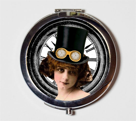 Victorian Steampunk Flapper Compact Mirror - Art Deco 1920's Jazz Age Roaring 20s - Make Up Pocket Mirror for Cosmetics