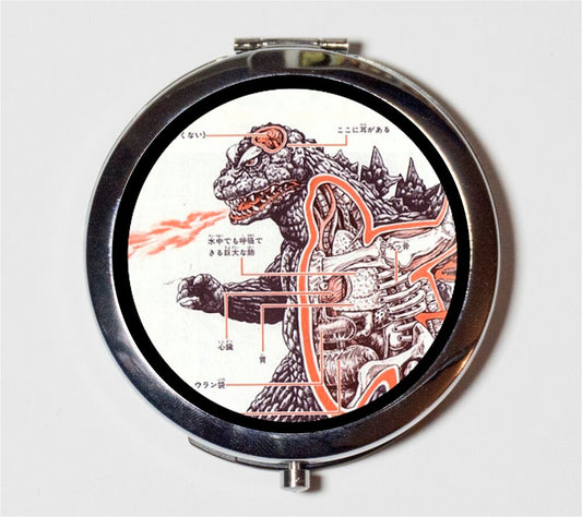 Japanese Monster Compact Mirror - Godzilla Japan Pop Art - Make Up Pocket Mirror for Cosmetics