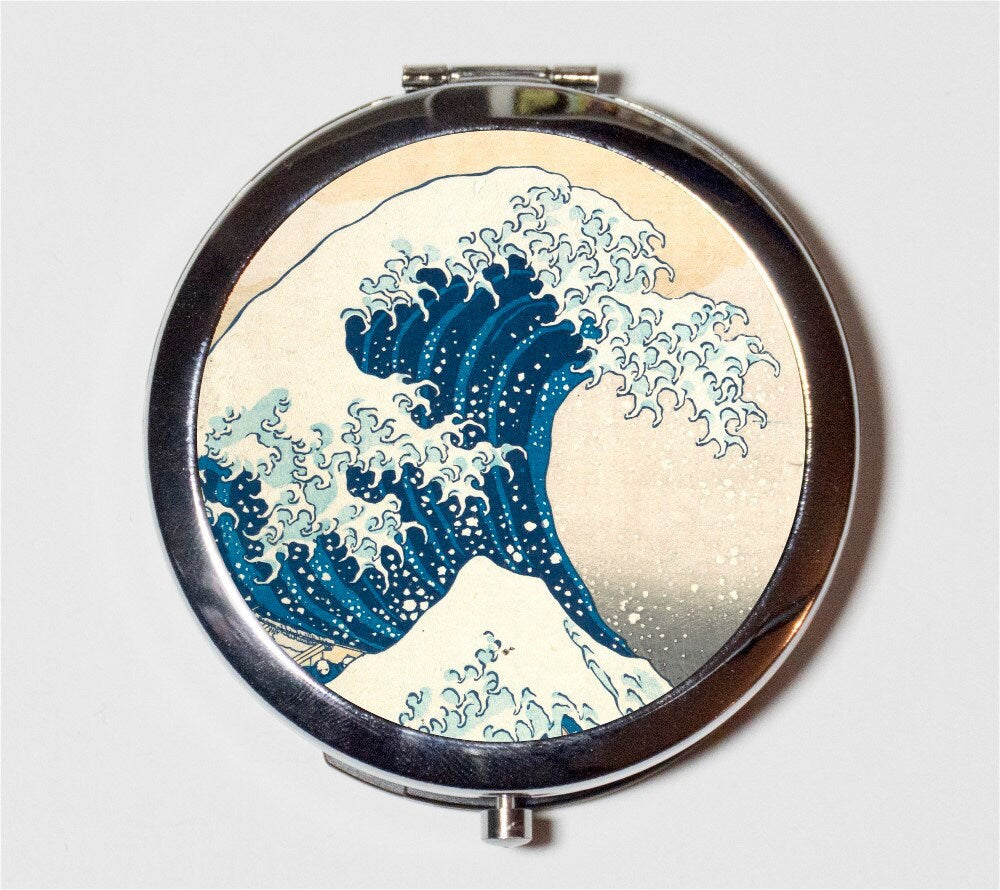 Hokusai Great Wave Off of Kanagawa Woodblock Compact Mirror - Japan Asian Art Japanese - Make Up Pocket Mirror for Cosmetics