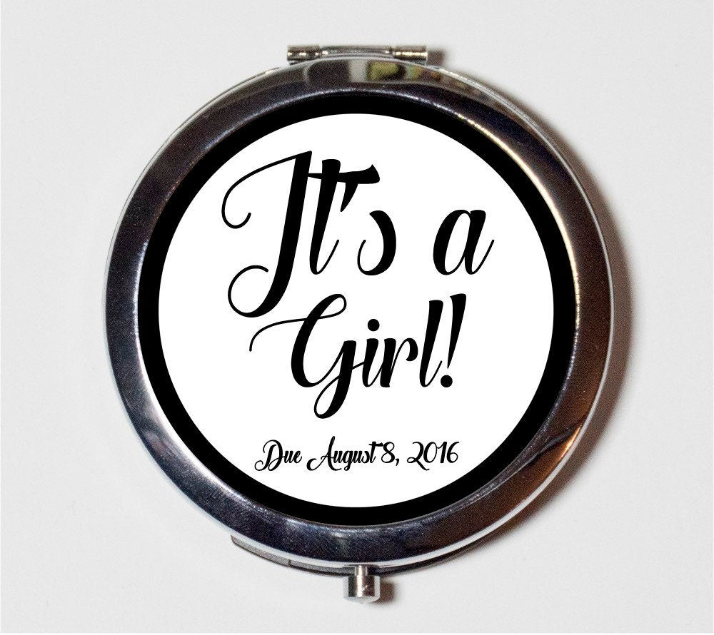 It's a Girl Baby Shower Compact Mirror - Customized with Your Due Date Mother to Be - Make Up Pocket Mirror for Cosmetics