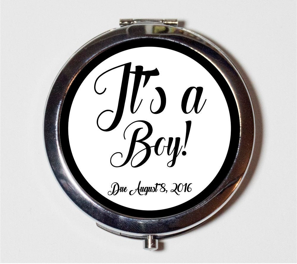 It's a Boy Baby Shower Compact Mirror - Customized with Your Due Date Mother to Be - Make Up Pocket Mirror for Cosmetics