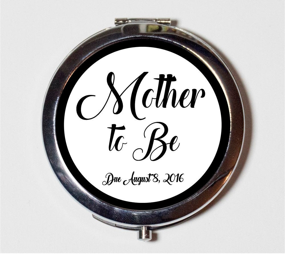 Mother to Be Baby Shower Compact Mirror - Customized with Your Due Date Pregnancy - Make Up Pocket Mirror for Cosmetics