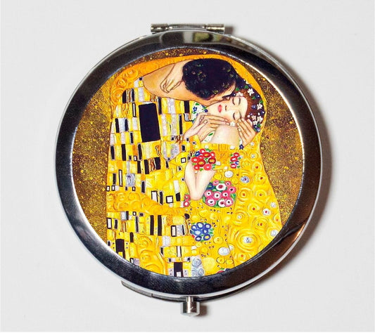 Gustav Klimt Kiss Compact Mirror - Fine Art Painting - Make Up Pocket Mirror for Cosmetics