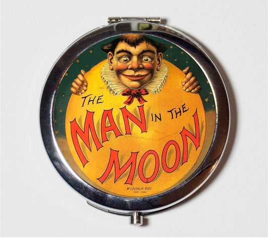 Man in the Moon Compact Mirror - Victorian Board Game Image - Make Up Pocket Mirror for Cosmetics