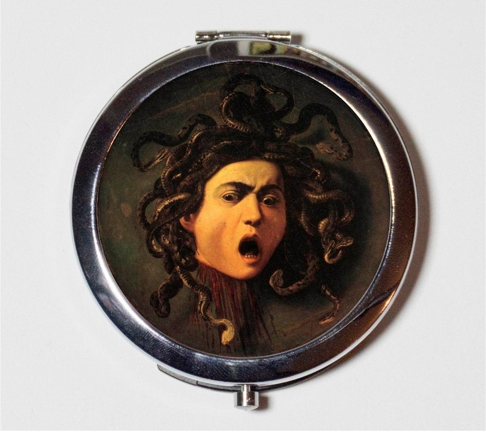 Medusa Compact Mirror - Caravaggio Greek Mythology Snakes in Hair Gorgon  - Make Up Pocket Mirror for Cosmetics