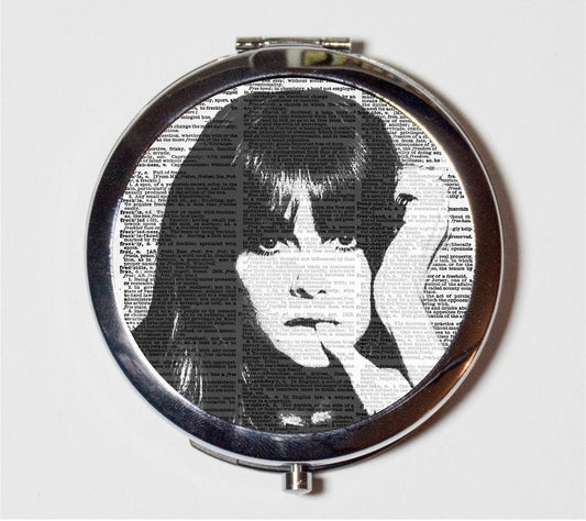 Mod Pop Art Woman Compact Mirror - 1960s Space Age Model - Make Up Pocket Mirror for Cosmetics