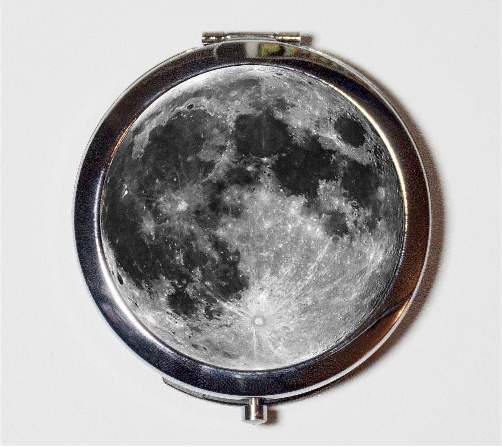 Full Moon Compact Mirror - Celestial Outerspace - Make Up Pocket Mirror for Cosmetics