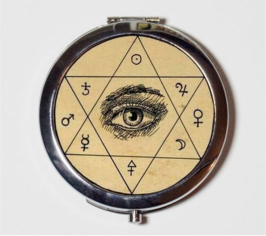 Mystical Eye Occult Compact Mirror - Mysticism Hexagram Vintage Image  - Make Up Pocket Mirror for Cosmetics