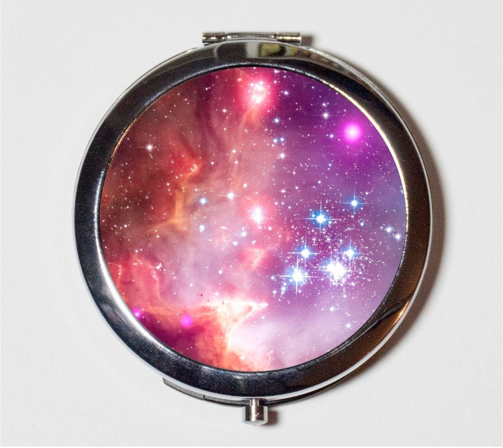 Outerspace Nebula Compact Mirror - Universe Celestial Space Galaxy - Make Up Pocket Mirror for Cosmetics