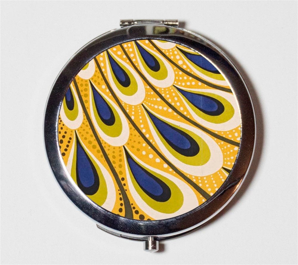 Peacock Art Deco Compact Mirror - Beautiful Bird with Feathers - Make Up Pocket Mirror for Cosmetics