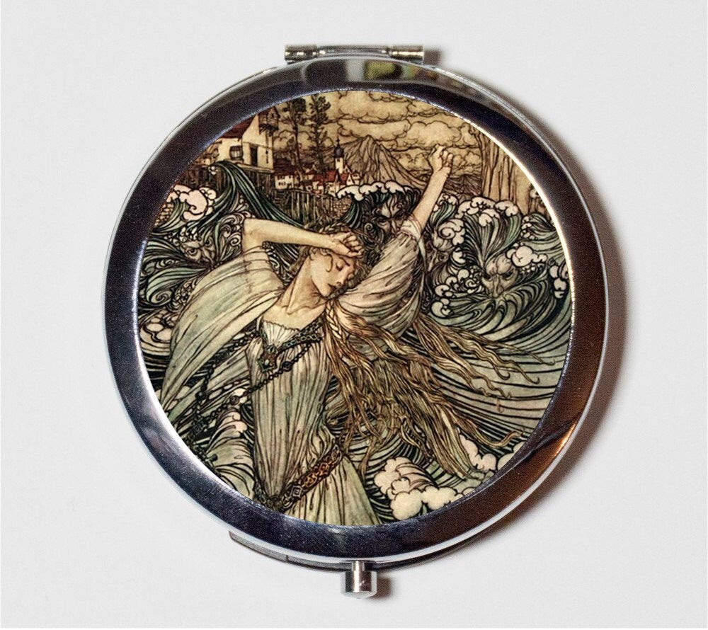 Arthur Rackham Wave Woman Compact Mirror - Storybook Fairytale Children's Illustration - Make Up Pocket Mirror for Cosmetics