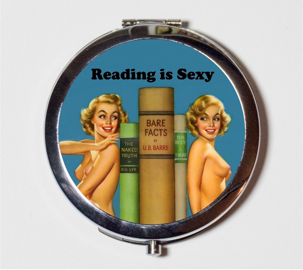 Reading is Sexy Compact Mirror - Retro 1950's Pin Up Girl with Saying Book Lover Bibliophile - Make Up Pocket Mirror for Cosmetics