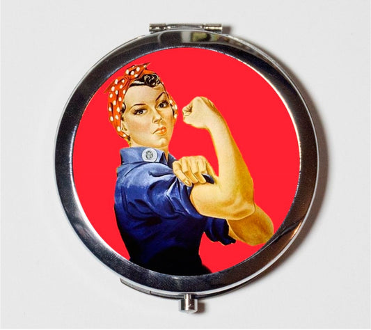 Rosie the Riveter Compact Mirror - Retro Vintage Feminist Icon Girl Power Feminism - Make Up Pocket Mirror for Cosmetics