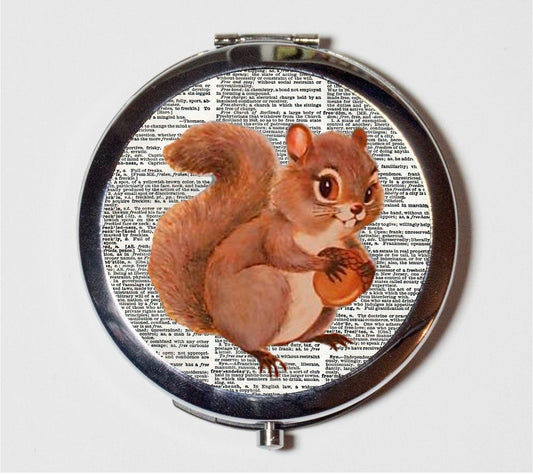 Squirrel Compact Mirror - Woodland Creatures Kawaii Animal - Make Up Pocket Mirror for Cosmetics