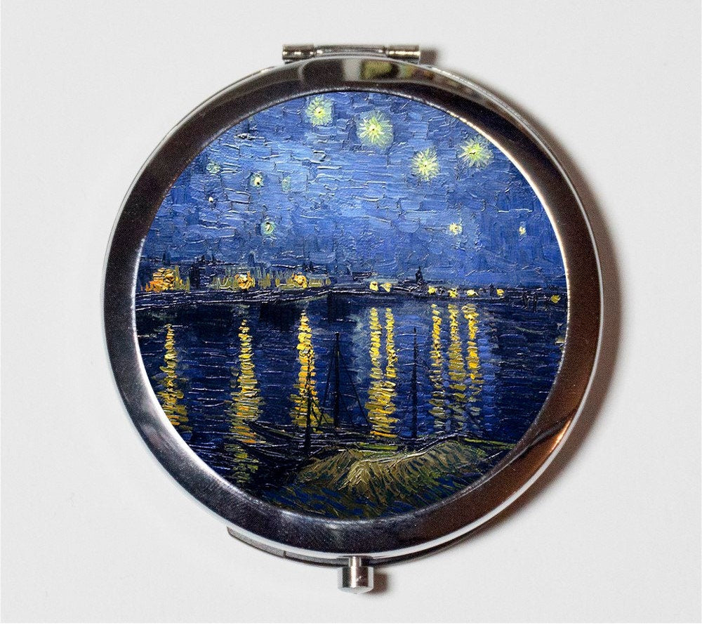 Starry Night Over the Rhone Vincent Van Gogh Compact Mirror - Classic Fine Art Painting - Make Up Pocket Mirror for Cosmetics