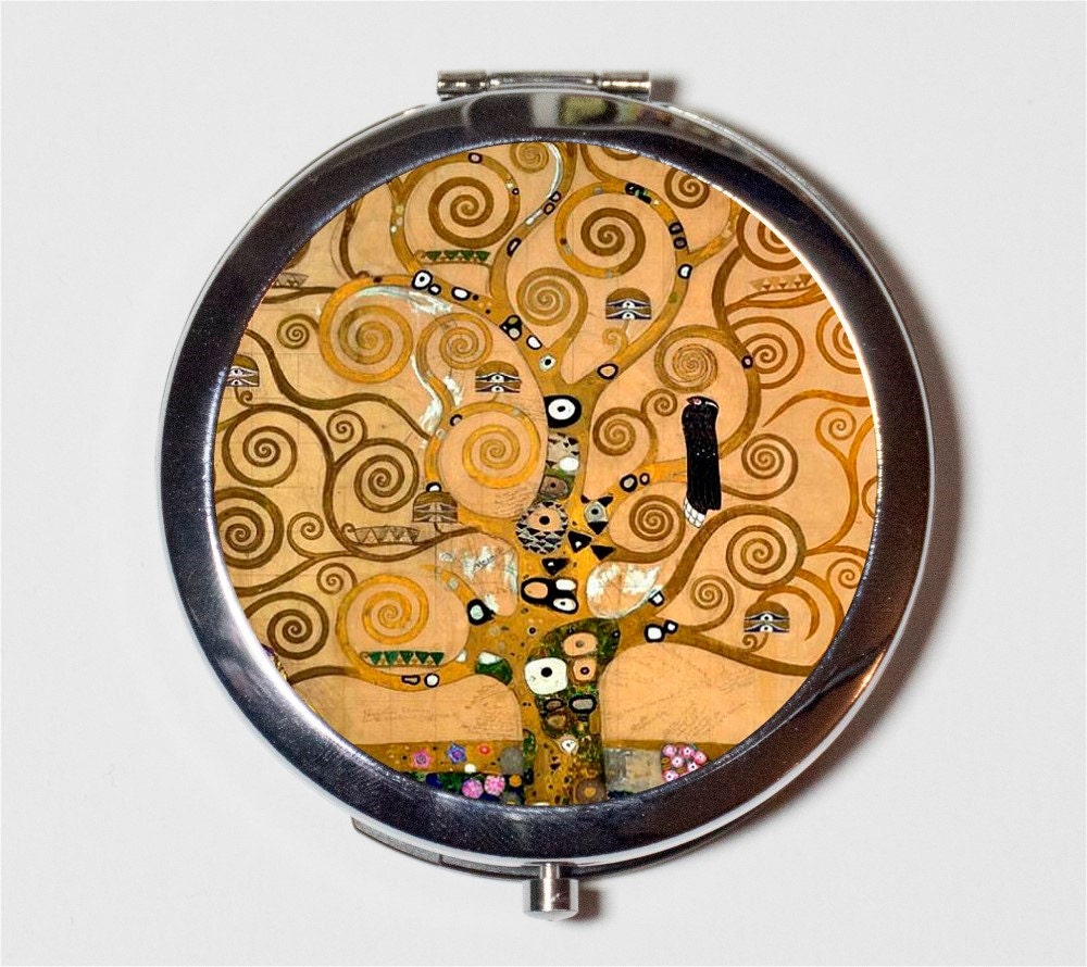 Tree of Life Gustav Klimt Compact Mirror - Classic Fine Art Painting - Make Up Pocket Mirror for Cosmetics