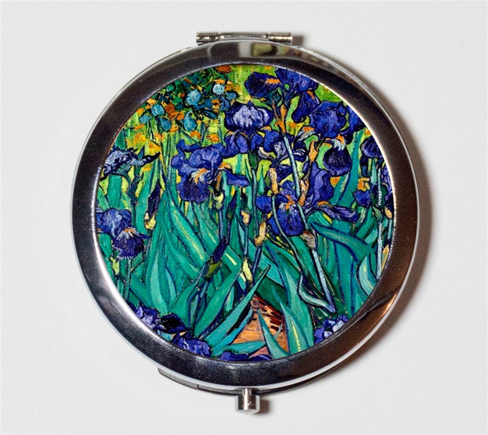 Irises Vincent Van Gogh Compact Mirror - Flowers Classic Fine Art Painting - Make Up Pocket Mirror for Cosmetics