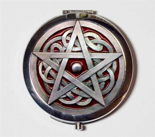 Wicca Pentacle Compact Mirror - Wiccan Witch Witchcraft Occult Pentagram - Make Up Pocket Mirror for Cosmetics