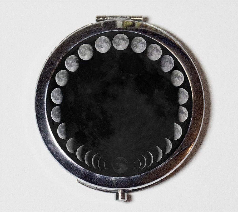 Moon Phases Compact Mirror - Celestial Outerpace - Make Up Pocket Mirror for Cosmetics