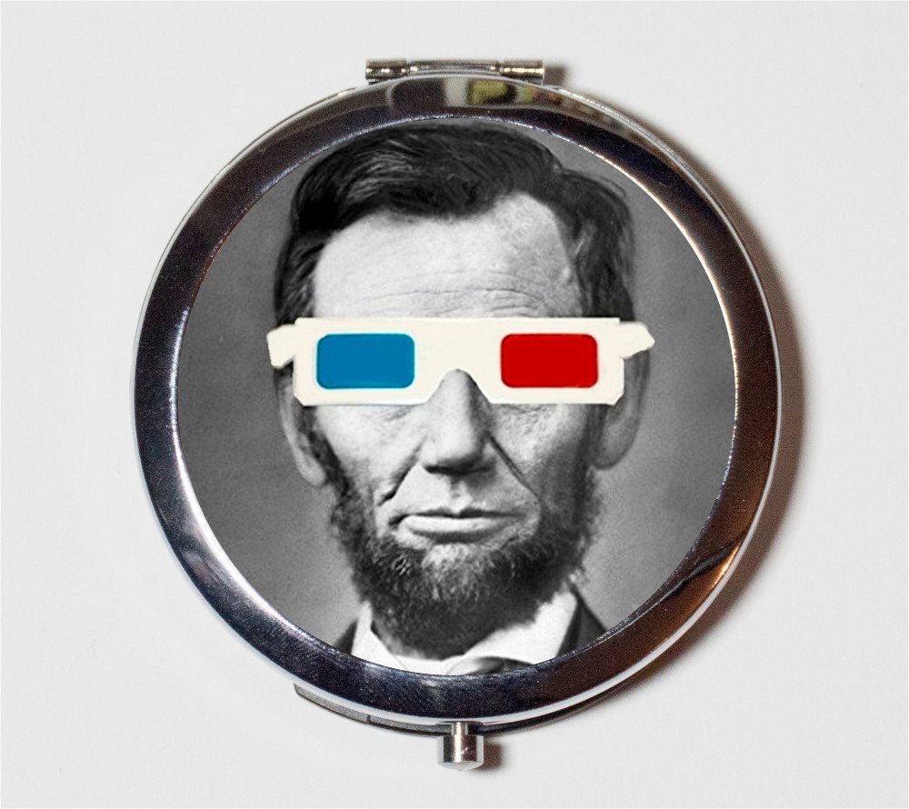 Abraham Lincoln Compact Mirror - 3D Glasses Art Pop Surrealism Victorian - Pocket Mirror