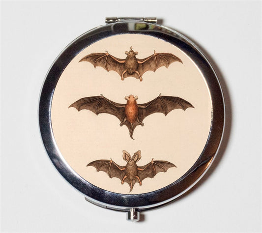 Victorian Bat Compact Mirror - Animal Art Goth Vampire - Make Up Pocket Mirror for Cosmetics