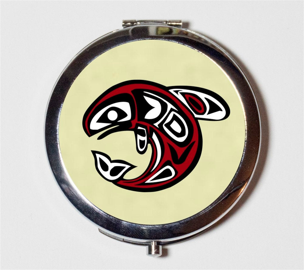 Haida Whale Compact Mirror - Native American Art Totem - Make Up Pocket Mirror for Cosmetics