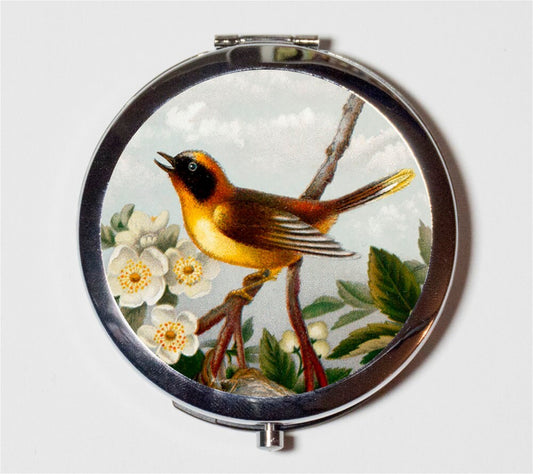 Yellow Bird Compact Mirror - Whimsical Animal Art - Make Up Pocket Mirror for Cosmetics