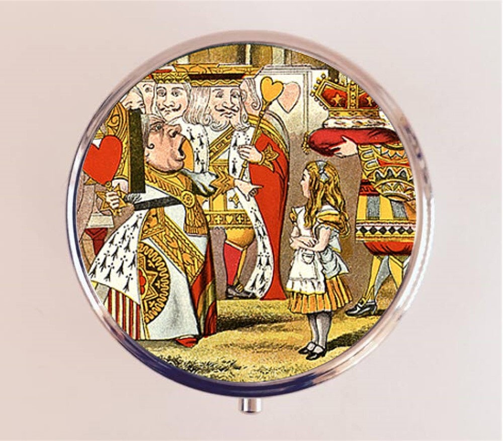 Alice in Wonderland Pill Box Case Pillbox Holder Lewis Carroll Children's Story Queen of Hearts