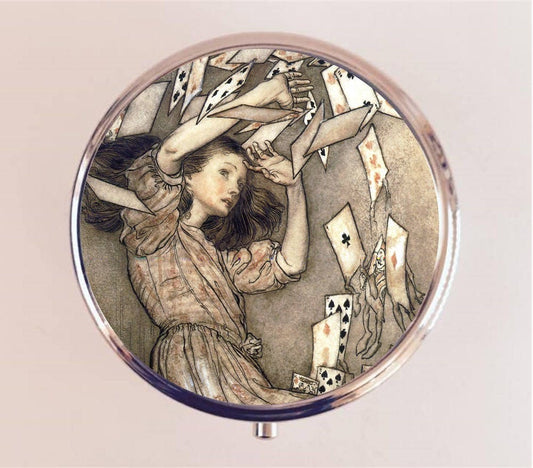 Alice in Wonderland Pill Box Case Pillbox Holder Lewis Carroll Children's Story Rackham Cards