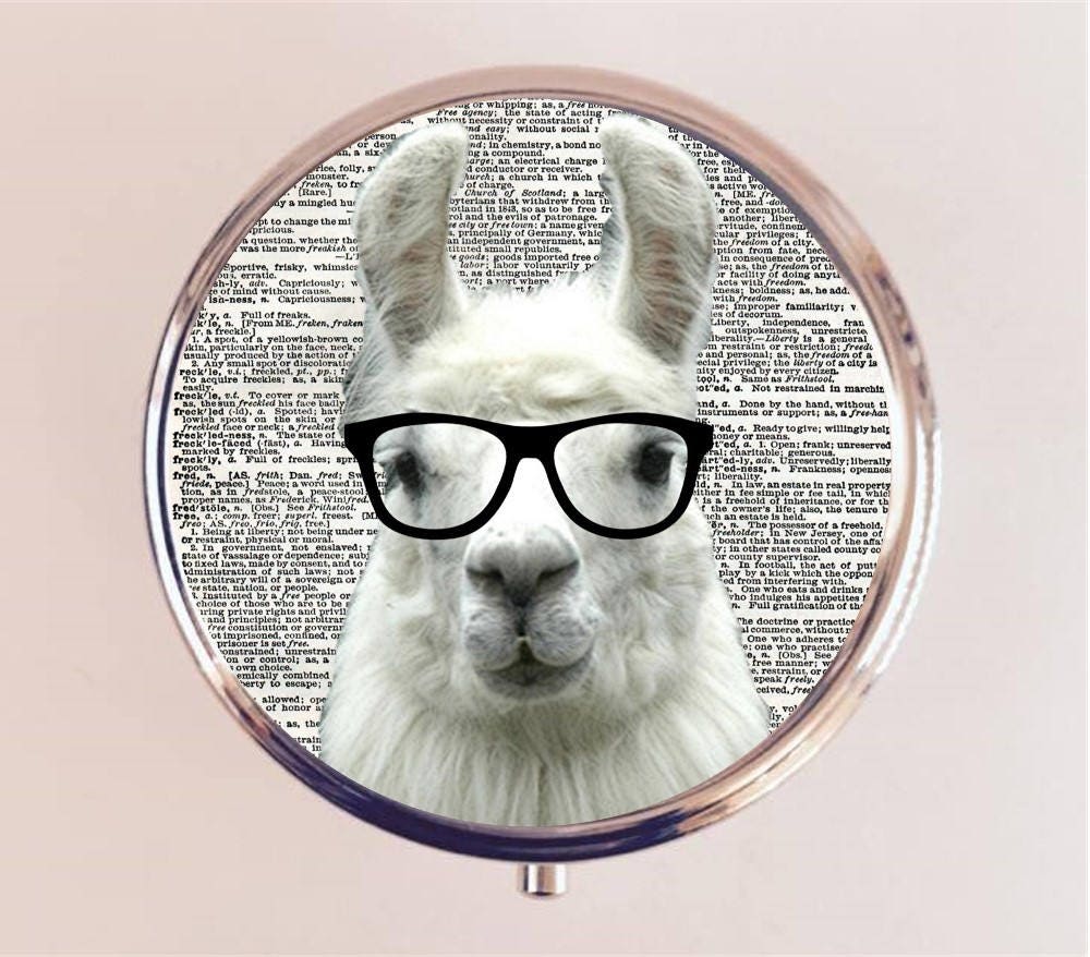 Llama Nerd Pill Box Case Pillbox Holder Trinket Stash Box Anthropomorphic Animal Pop Art