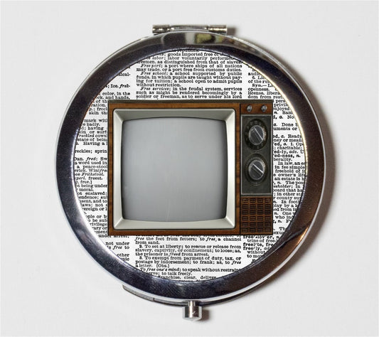 Retro TV Compact Mirror - Vintage Television Pop Art - Make Up Pocket Mirror for Cosmetics