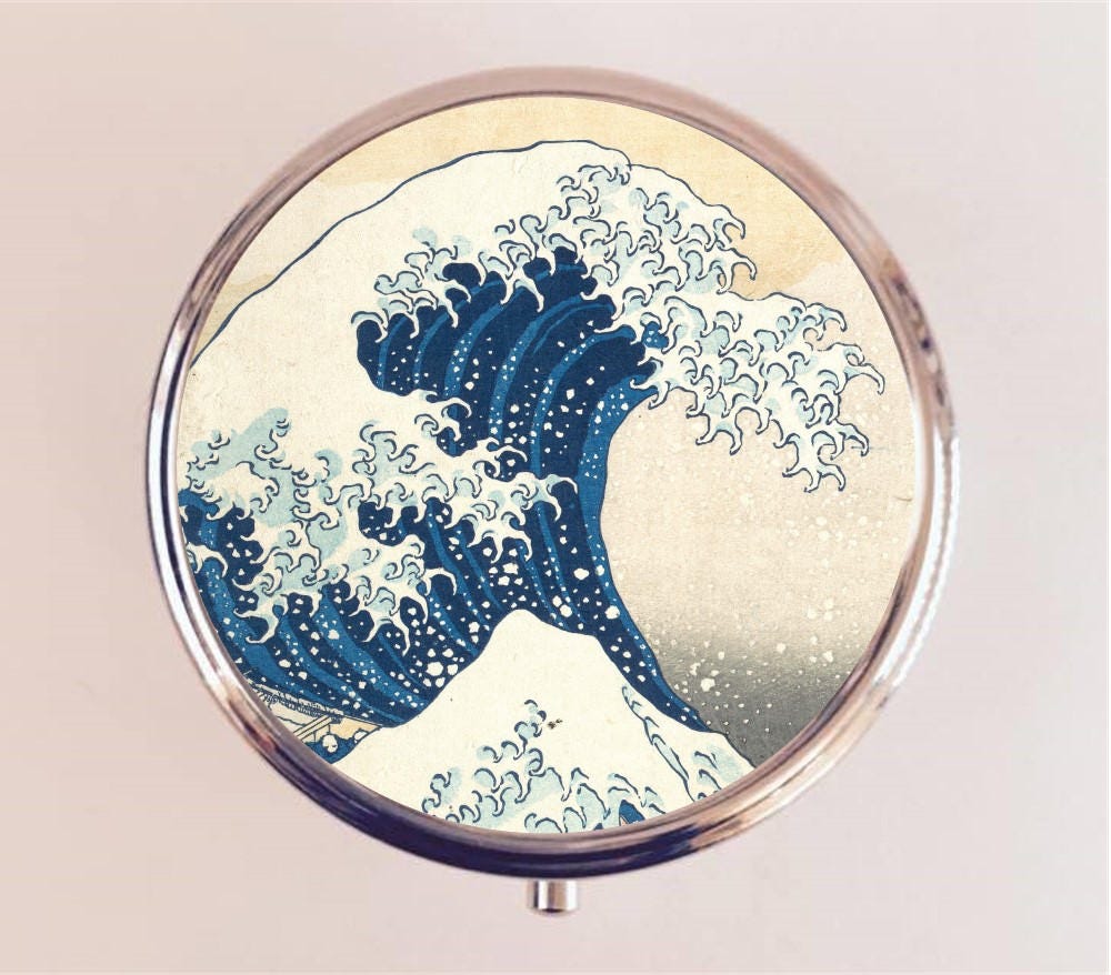 Great Wave Off of Kanagawa Pill Box Case Pillbox Holder Trinket Stash Box Hosukai Japanese Woodblock Japan