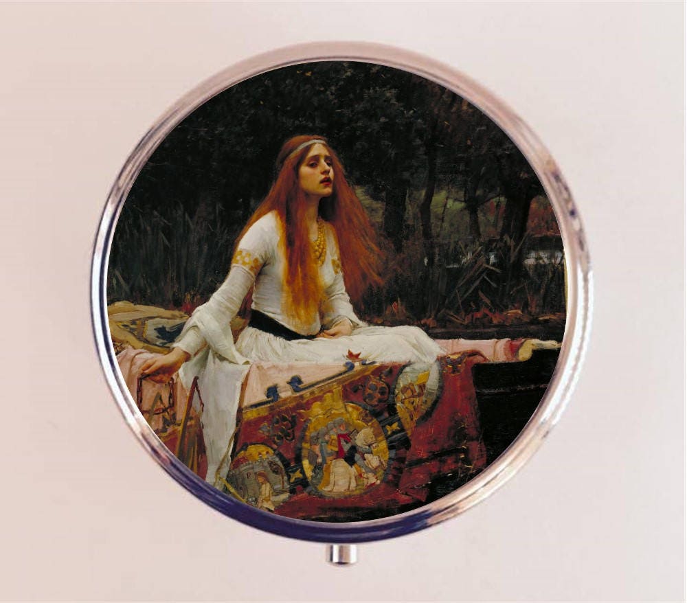 Lady of Shalott Pill Box Case Pillbox Holder Trinket Stash Box John William Waterhouse Arthurian Guinevere Alfred Lord Tennyson