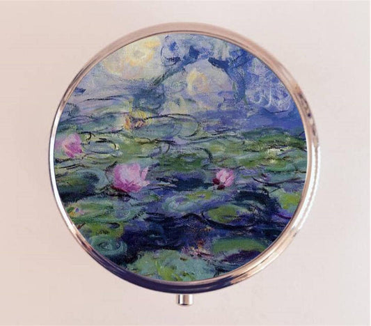 Claude Monet Lilies Pill Box Case Pillbox Holder Trinket Stash Box Lily Flowers Flower Fine Art Impressionism