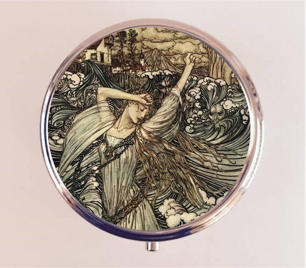 Arthur Rackham Wave Woman Pill Box Case Pillbox Holder Trinket Stash Box Fairy Tale Fairytale Storybook