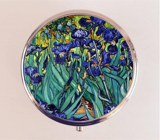 Irises Pill Box Case Pillbox Holder Trinket Stash Box Flower Iris Vincent Van Gogh Fine Art Painting