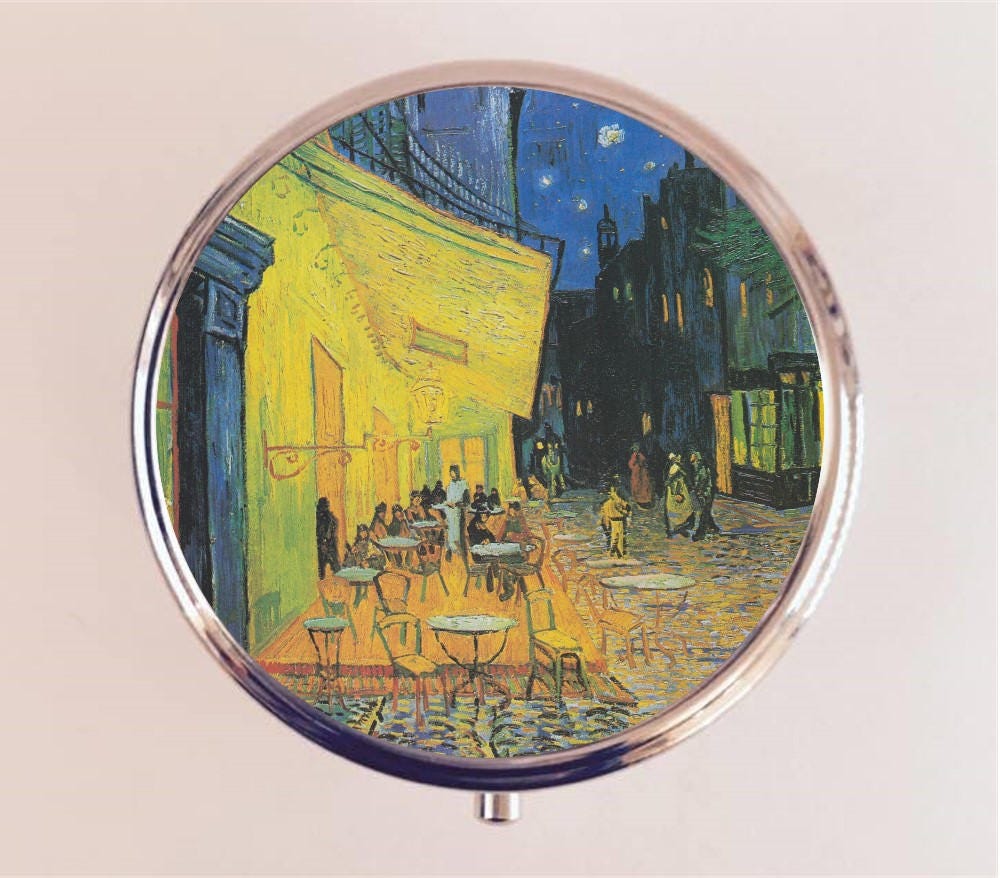 Cafe Terrace at Night Pill Box Case Pillbox Holder Trinket Stash Box Vincent Van Gogh Fine Art Painting