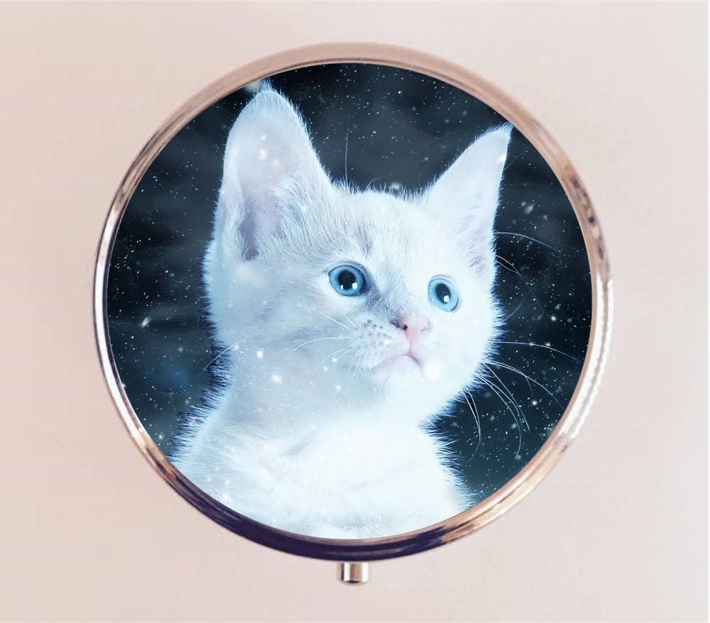 Kawaii Cat Pill Box Case Pillbox Holder Trinket Stash Box Adorable White Kitten