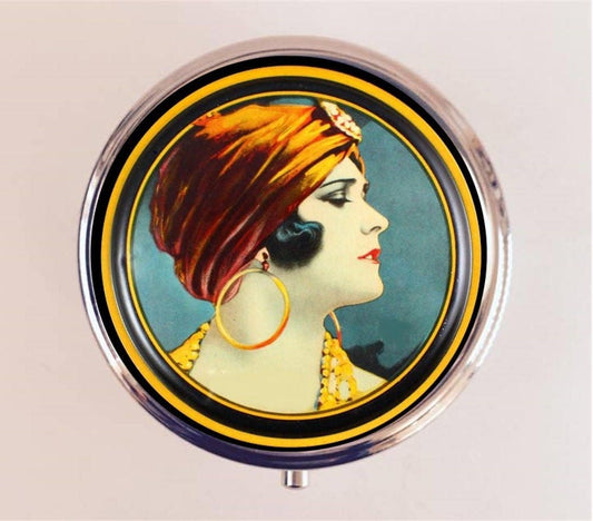 Flapper Turban Pill Box Case Pillbox Holder Trinket Stash Box Art Deco 1920s Jazz Age Roaring 20s