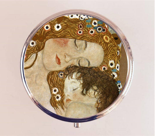 Gustav Klimt Mother and Child Pill Box Case Pillbox Holder Trinket Stash Box Fine Art Painting