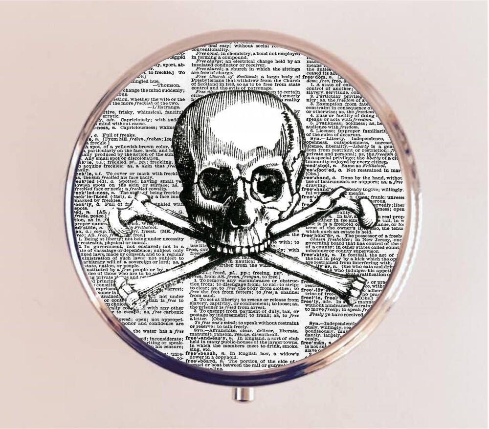 Jolly Roger Pill Box Case Pillbox Holder Trinket Stash Box Skull and Crossbones Pirate