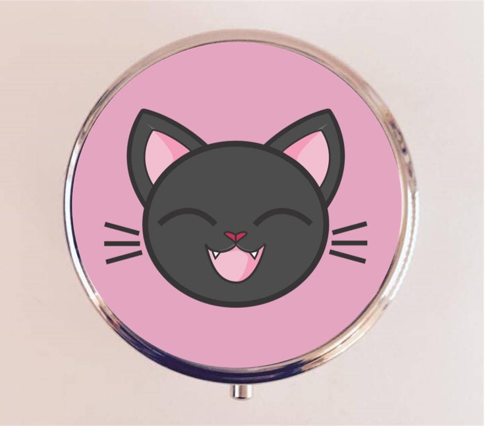 Kawaii Cat Pill Box Case Pillbox Holder Trinket Stash Box Cartoon Cat Illustration Kitten