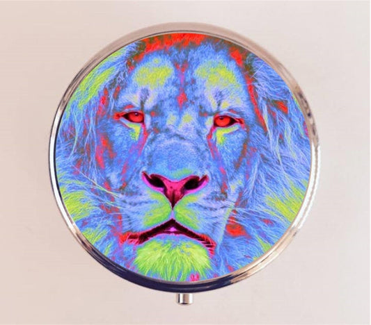 Trippy Lion Pill Box Case Pillbox Holder Trinket Stash Box Psychedelic Neon Pop Art