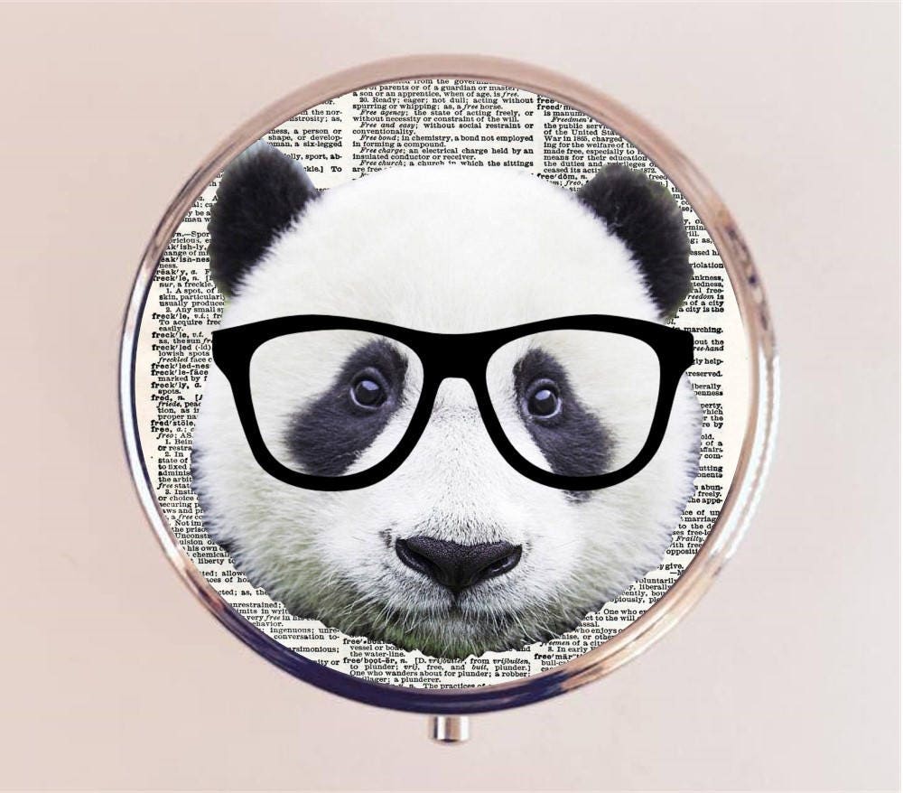 Panda Nerd Pill Box Case Pillbox Holder Trinket Stash Box Hipster Glasses Anthropomorphic Animal Pop Art Bear