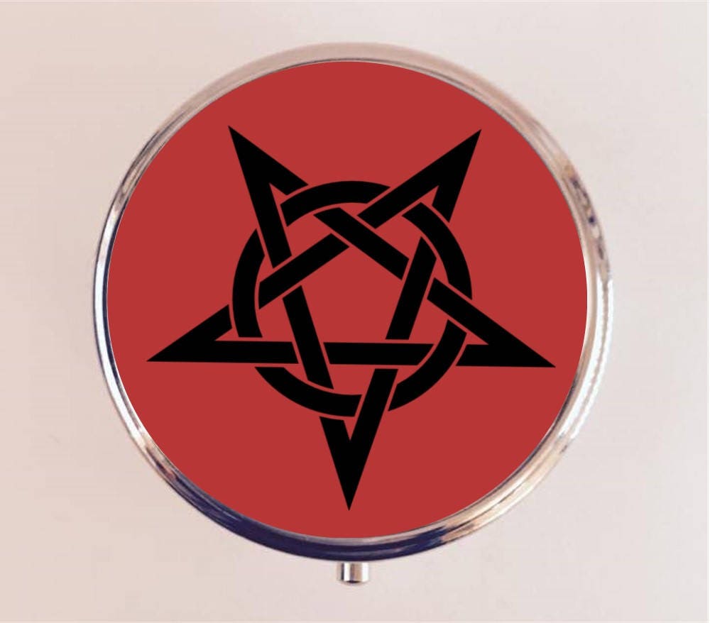 Pentagram Pill Box Case Pillbox Holder Trinket Box Occult Red Heavy Metal