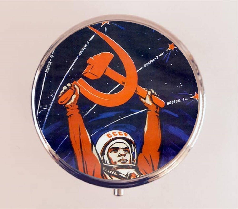 Soviet Propaganda Pill Box Case Pillbox Holder Trinket Box USSR Russia Hammer and Sickle Communism