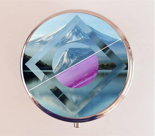 Geometric Mountain Landscape Pill Box Case Pillbox Holder Trinket Trippy Psychedelic Surreal Diamond