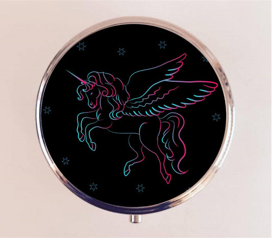 Neon Unicorn Pill Box Case Pillbox Holder Trinket Winged Pegasus Kawaii Pop Art