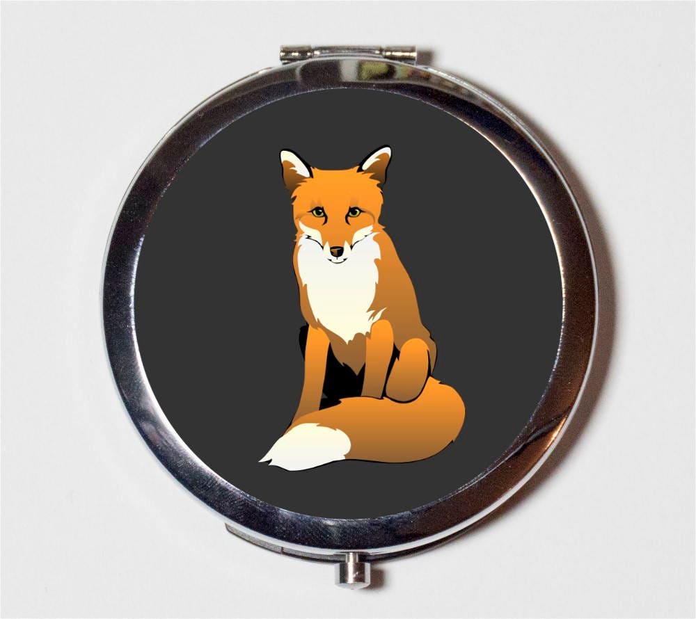 Fox Compact Mirror - Kawaii Cute Animal Art Woodland Creatures Whimsical - Make Up Pocket Mirror for Cosmetics